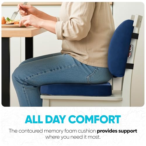 Image of FORTEM Seat Cushion & Lumbar Support for Office Chair, Wheelchair, Car | Memory Foam | Ergonomic Design | Washable Cover | Non Slip | Blue