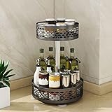 360° Drehbarer Gewürzregal Organizer Gewürzregal Schwarz Drehtell Gewürzhalter Drehbar Gewürzregal Gewürzständer, Standregale Arbeitsplatte Organizer Vanity Tray für Vorratsdosen (2 Tier)