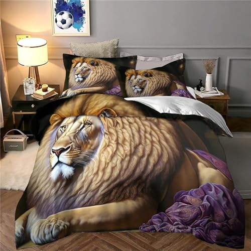 Parure de couette lion 3D microfibre lavable 220x240cm avec 2 taies d'oreiller - 6