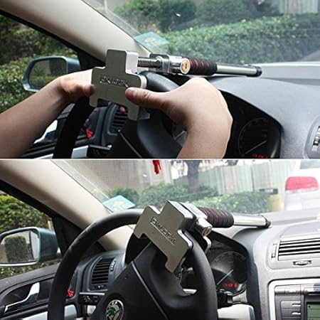 Amazon T型 ハンドルロック ステンレス鋼 盗難防止 Oklock 脱出ハンマー セキュリティ 防犯 ステアリングロック 超強固 車用 ロック 車 バイク
