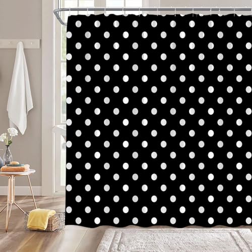 AEMBEE Polka Dot Shower Curtain Black White Retro Spot Vintage Fabric Decorative Bathroom Curtains with Hooks,70" Wx70 H by AEMBEE - Used condition - Image 6