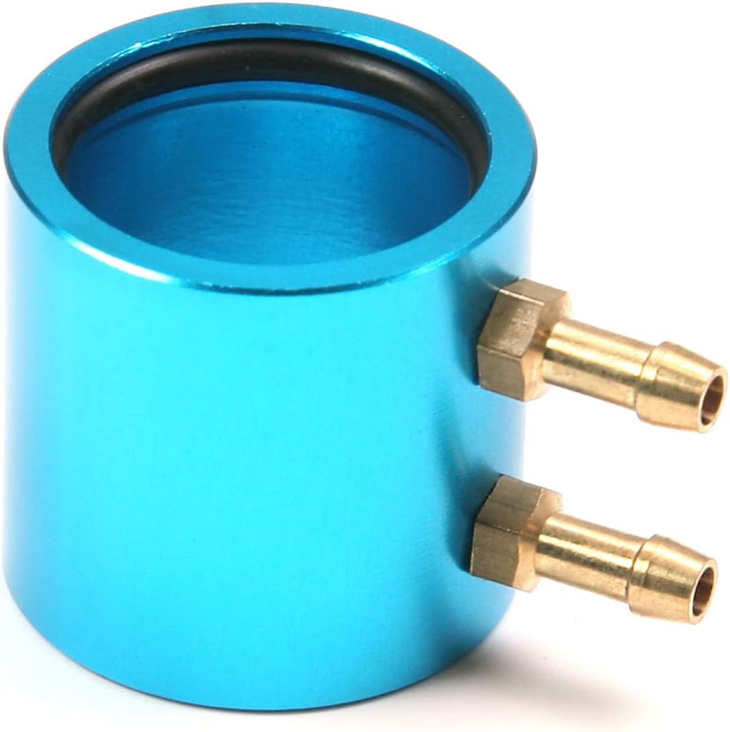 Heyiarbeit Aluminum 24mm RC Boat Motor Water Cooling Jacket with Inlet & Outlet Fittings Heatsink for 20-Series RC Boat Motor Part Accessory (Blue)