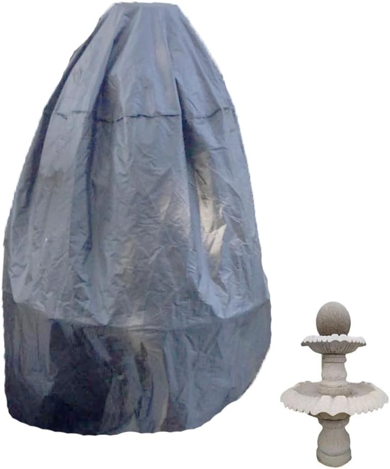 48"x68" Garden Fountain Cover 420D Oxford Outdoor Waterproof Bird Bath Cover Fountain Statue Cover with Locking Drawstring Patio Fountain Protective Cover for Winter (grey)