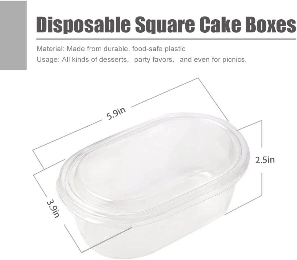 50 Pack 16oz Plastic Disposable Square Cake Boxes To Go Food Containers with Transparent Secure Lids for Desserts Sandwich Strawberries Cookies Cake Containers Carriers 5.9in x 3.9in