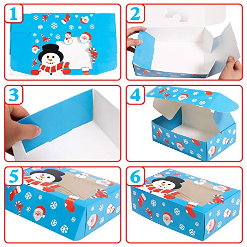 Joy Bang Christmas Cookie Boxes 20PCS Christmas Cookie Gift Boxes with Window Holiday Treat Box for Cookies Christmas Cookie Boxes Containers for Gift Giving Reindeer Santa Snowman gingerbread Man Cookie Boxes