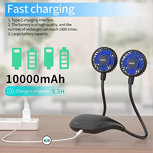 Handfan 10000Mah Neck Fan, 360° Rotation Personal Portable Fans For Your Neck, 48H Lasting Rechargeable Battery Operated Wearable Necklace Cooling Fans For Travel/Disney/Sports/Cycling/Hiking #TOP2