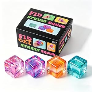 4Pack Fidget Toys Mini Squishy Stress Cube, Stress Balls for Kids, Adults Squishies Anxiety Stress Relief, Ice Squishy Cube Sugar Balls, Sensory Toys for Kids with Autism, Fidgets for Classroom Prize