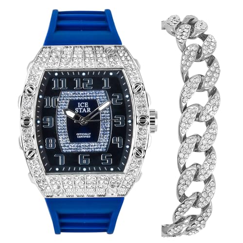 Montre Homme Bracelet Silicone Respirant Finition Cristaux Argent