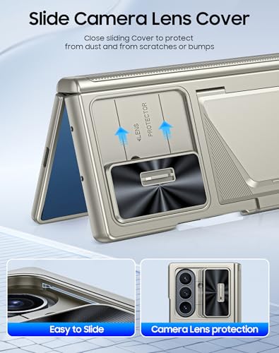 Image of for Samsung Galaxy Z Fold 7 Case with Card Holder RFID Blocking, Built in Slide Lens Cover & Hinge Protection & Screen Protector, Shockproof Wallet Case for Z Fold 7 (Titanium Gold)