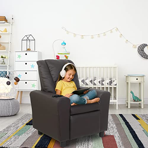 Chizzysit Kids Recliner Chair With Cup Holder, Toddler Recliner For Kids Age 0-5 With Adjustable Footrest, Small Child Sofa For Children Bedroom,Living Room-Brown #TOP5