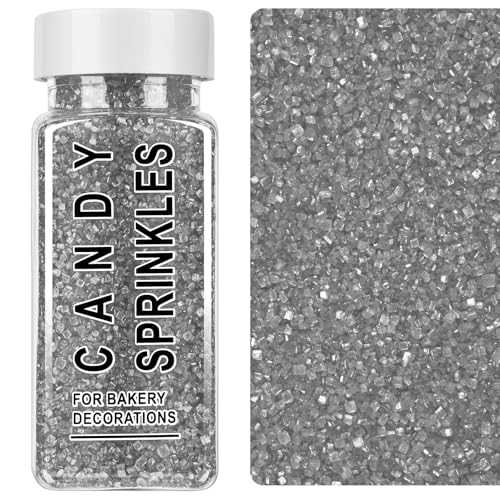Image of Silver Sprinkles, Silver Sanding Sugar Crystals, 4.6 oz Edible Sparkling Sugar for Baking Topping, Cupcakes, Cookies, Ice Cream & Cake Decorating, Wedding Party Christmas Supplies