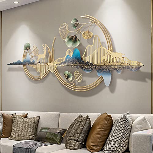 Mroinss 3D Ginkgo Leaf And Deer Metal Wall Decor, Large Wall-Mounted Hanging Art Sculpture, Decoration Ornaments For Living Room Bedroom Kitchen Office, 150X67Cm #TOP3