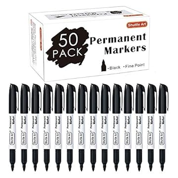 Shuttle Art 50 Pack Black Permanent Markers, Fine Point Permanent Marker Pens Set Perfect on Plastic, Wood, Stone, Metal and Glass for Doodling, Writing, Marking, Office School Supplies