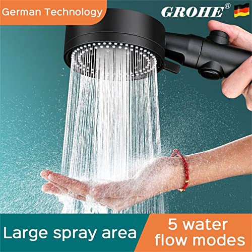 High Pressure Handheld Shower Head With 5 Functional Powerful Shower Spray Against Low Pressure Water Settings Detachable Hand Sprinkler (Shower Head) #TOP4