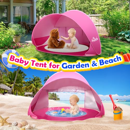 Image of Monobeach Baby Beach Tent Pop Up Portable Shade Pool UPF50+ UV Protection Sun Shelter for Infant with Easy Set Up Canopy (Pink Beach Tent)