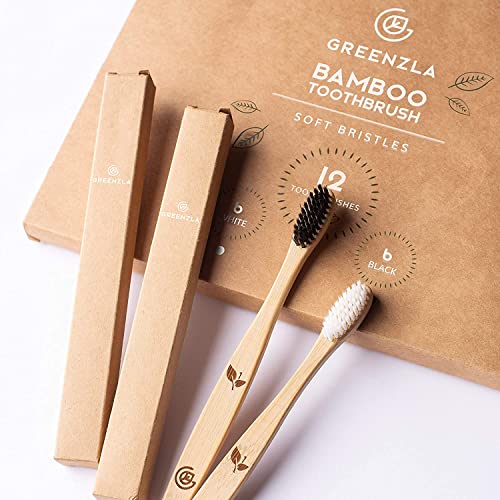 Greenzla Bamboo Toothbrushes (12 Pack) | Bpa Free Soft Bristles Eco-Friendly, Natural Toothbrush Set Biodegradable & Compostable Charcoal Wooden #TOP7