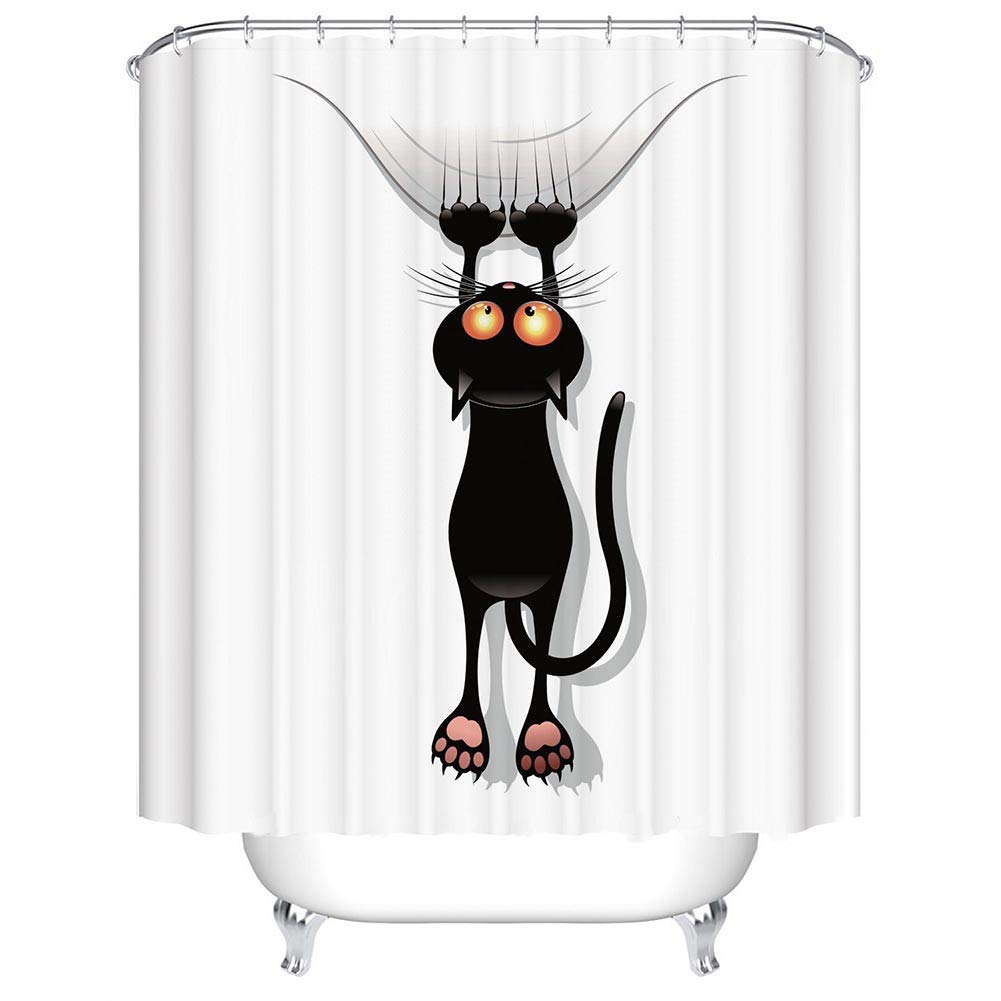 BOYOUTH Cartoon Black Cat Pattern Digital Print Bath Shower Curtains for Bathroom,Polyester Waterproof Fabric Bath Curtain with 12 Hooks,70x70 Inches,Multicolor