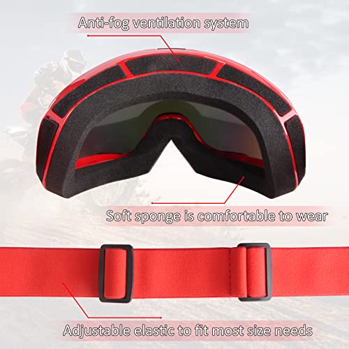 Image of Dirt Bike ATV Goggles Motorcycle Motocorss Riding Racing Glasses | MX Offroad Goggles, UV400, Anti-Fog Scratch Lens, Dustproof Windproof, for Men Women Youth, Red Frame + Colorful Lens