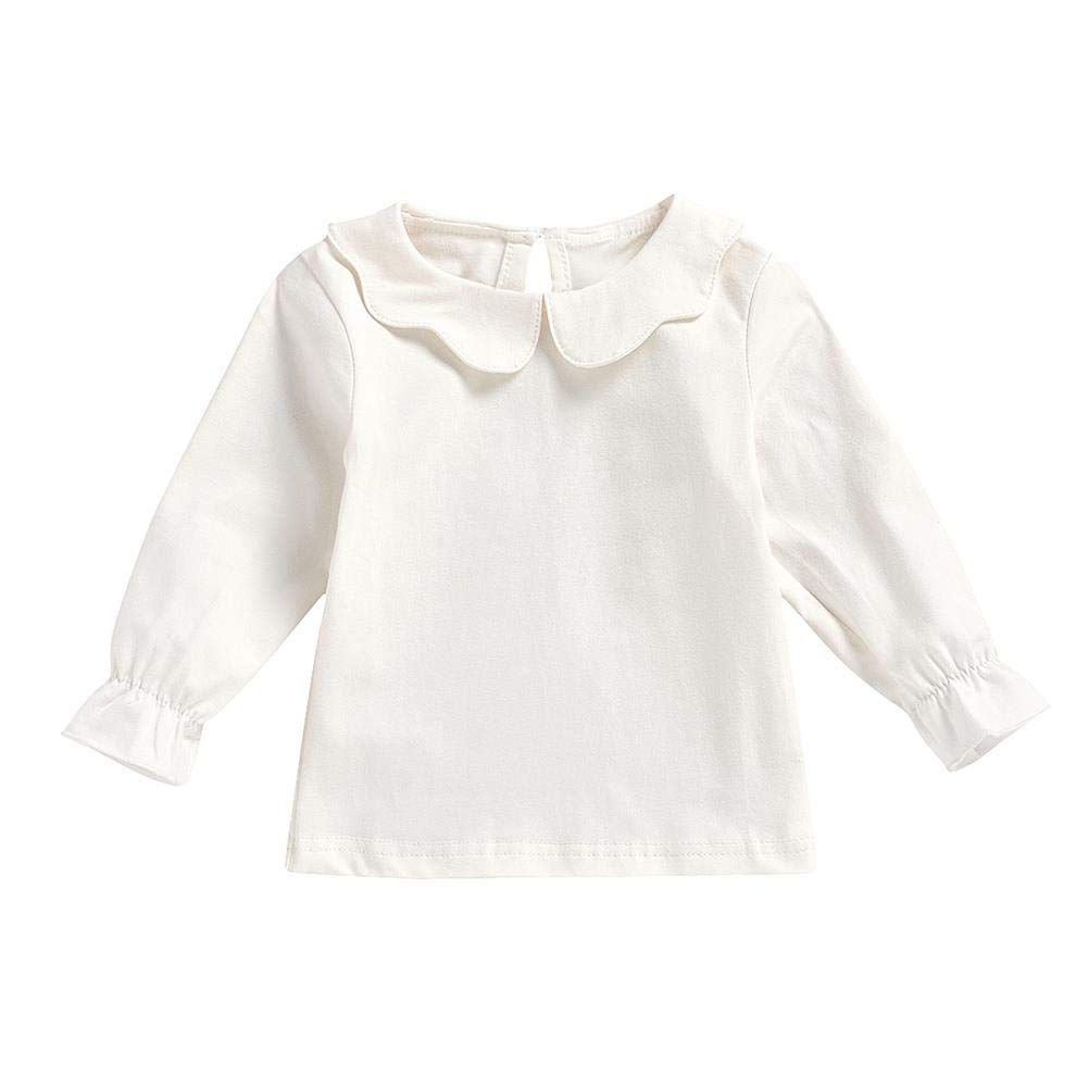 MODNTOGA Kids Baby Girl Long Sleeve Collar Shirt Toddler White Blouse Puff Short Sleeve T-Shirt Solid Color Basic Top Bottom