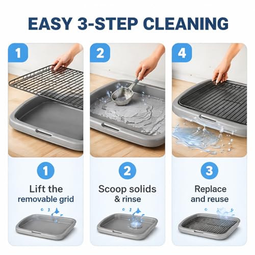 Image of MAK7 Indoor Pet Training Tray with Metal Mesh Grid, Grey Plastic Base, 47.5 x 37.5 x 1.5 cm Removable Grid for Easy Cleaning, Dog Waste Management System, Grey, Small