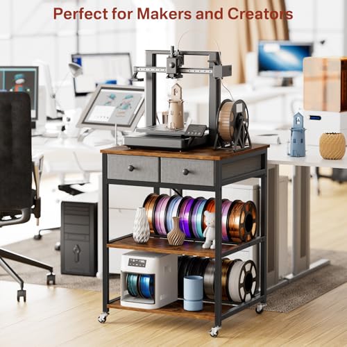 Portin 3D Printer Stand with Power Outlet & Drawers - Heavy Duty Filament Storage Rack with Locking Wheels, 3-Tier 3D Printer Table for PLA/ABS Spools, Tools & Models - for Home, Office, Studio - Image 2