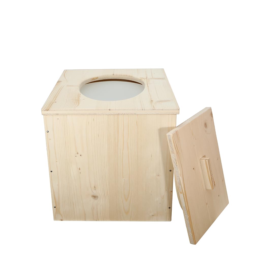 Toilette sèche en Bois, livré monté avec Seau 20L Plastique - Bord Droit - Fabrication Française - N1