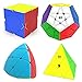 MINGZE Cubo Magico Pack, Speed Cube 3x3+2x2+4x4+5x5, Cubo de la Velocidad Sin Pegatinas Caja de Regalo de 4 Piezas Set (Stickerless) (Megaminx Pyraminx Skew Mastermorphix Coloful)