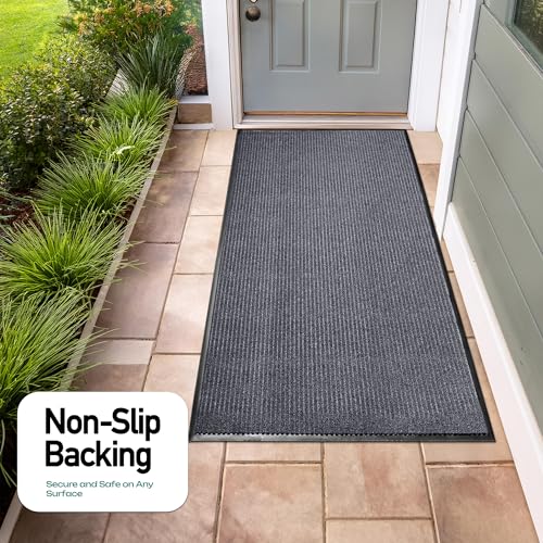 Image of MaxMat 4x8 Outdoor Rug, Extra Large Entryway Mat - Heavy Duty Doormat, Waterproof, Low-Profile, Easy to Clean, Rubber Floor Mat (4 x 8 Feet, Grey, MXM-RIB0048GY)