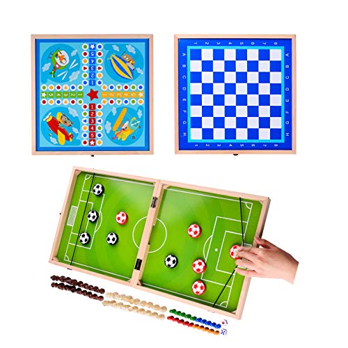 Fast Sling Puck Foosball Winner Board Game Slingshot Game Flying Chess Set 3 in 1 Foldable Wooden Foosball Toy Children's Ejection Table Games Double Easy to Store and Carry(Large Size23.611.8 in)