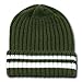 OLIVE GREEN & WHITE STRIPED THICK KNIT LONG / CUFFED SWEATER BEANIE CAP CAPS HAT