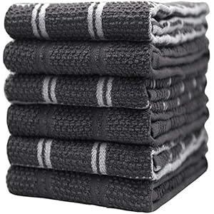 Premium Kitchen Towels Set | Popcorn Windowpane Yarn Dyed Kitchen Hand Towels | Large Kitchen Towels | Dish Towels for Drying Dishes | Cotton Tea Towels | 412 GSM, Ultra Absorbent | Grey