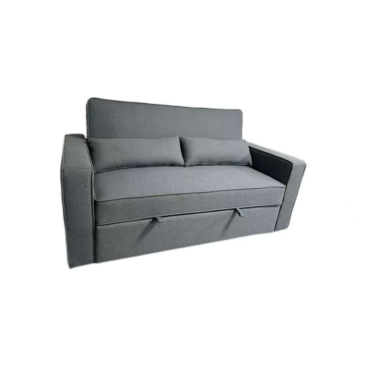 MUEBLIX.COM - Sofa Cama Almajano 2 Plazas, Sillón Cama, Cama Sofa, con Camas Extraíbles, Tejido Tela Antimanchas, Estructura Metálica y Madera, de Diseño, Color Gris
