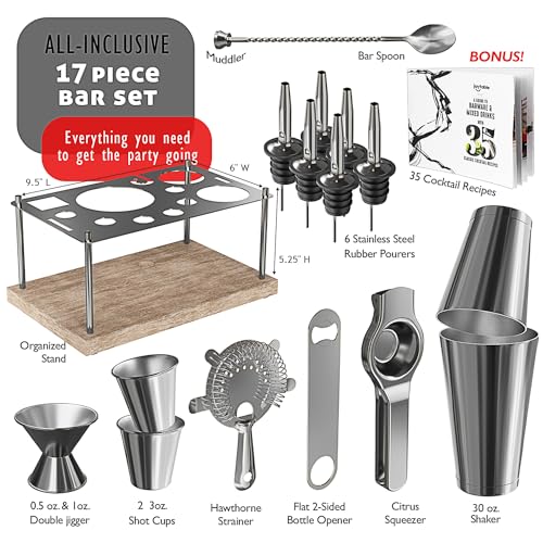 JOYTABLE Conjunto de Bar, Coqueteleira, Kit de Barman, Conjunto de Coquetel de Prata com 17 Peças, K