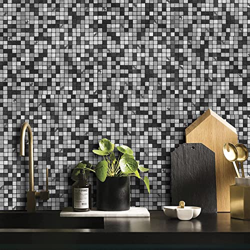 Dicofun Peel And Stick Tile Backsplash, Kitchen Backsplash Peel And Stick, Black Mixed Glass Self-Adhesive Mosaic Tiles, 10 Sheets #TOP6