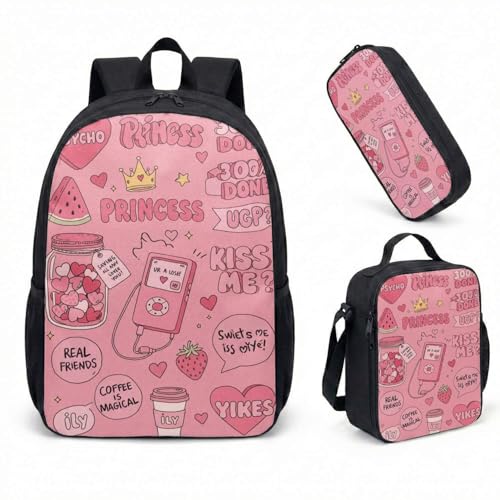 Pink Sneaker Bicycle Print 17 Inch Backpack 3 Piece Set