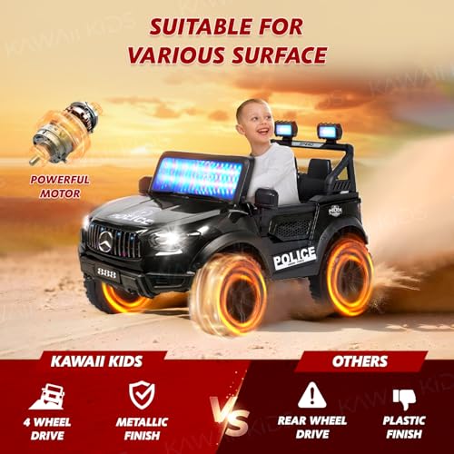 Image of Kawaii Kids Speed 888 Battery Operated Electric Car for Kids, 12V Rechargeable Ride-On SUV with Solid Design, Kids Ride-On Car for Boys & Girls Age 1-7 Years (MERC Black)