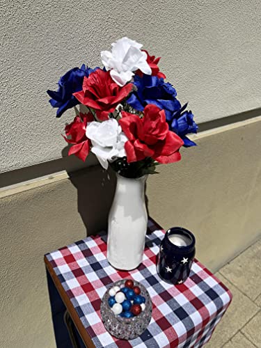 Admired By Nature Bush Artificial Full Blooming Flowers, Medium, 6. Abn_Rd/Wt/Bl_Rose, 12 Count #TOP3