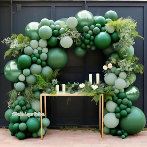 Image of Green Balloon Arch Kit, Double Stuffed Dark Emerald Green Balloon Arch Forest Sage Olive Balloons for Baby Shower Birthday Bridal Wedding Graduation Safari Woodland Wild One Party Decor