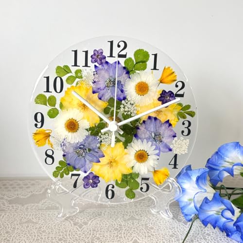 押し花 花時計 【ラークスパー 掛け時計・置時計】 ハンドメイド お花が好きなあの方へ 花時計ギフト!可愛いボックス入り 母の日 誕生日 結婚御祝 結婚記念日 退職プレゼント 内祝 還暦 古希 喜寿 敬老の日 (ラベンダー, 直径15cm)