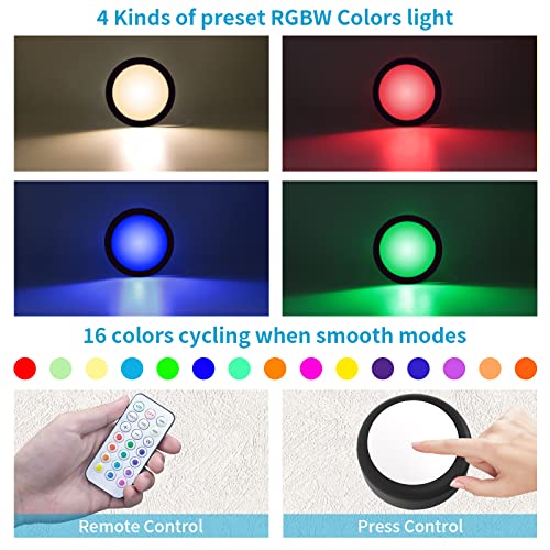 Swesara Battery Operated Push Lights Stick On, 16 Colors Changeable New Upgrade Black Dimmable Battery Powered Puck Lights With Wireless Remote For Under Cabinet, Classroom Closet Or Bedroom(3 Pack) #TOP4