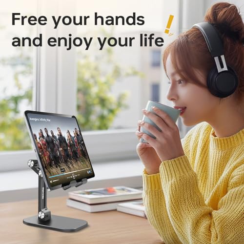 Foldable Phone Stand for Desk - Adjustable Height & Angle Cell Phone Holder, Portable Tablet Stand with Anti-Slip Base for Home, Office, and Travel, Compatible with iPhone & All 4-11" Devices (Black) - image 8