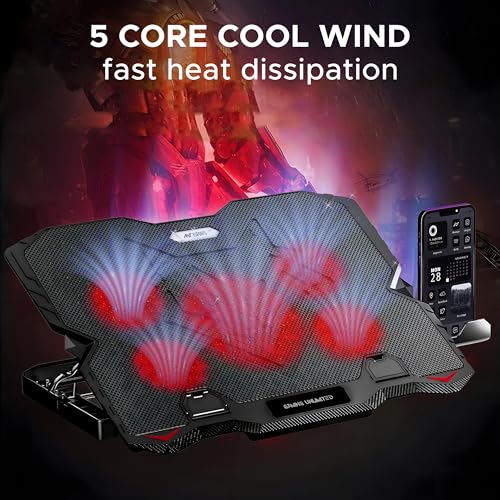 Image of Ant Esports NC190 Laptop Cooling Pad Laptop Cooler with Mobile Holder 1 * 1 125mm and 4 * 1 60mm Quite Red Fans LED Display Laptop Holder 5 Height Adjustable Angle 2USB Ports for Laptop up to 15.6 inch