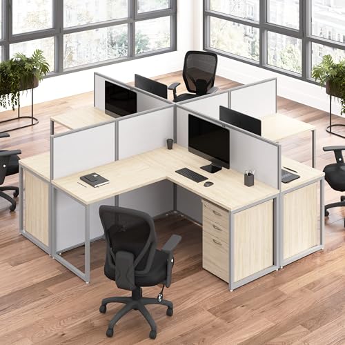 Bush Business Furniture 60-inch 2 Person Cubicle Desk with Drawers and Low Panels, Double Workstation, Easy Office Collection, Natural Elm