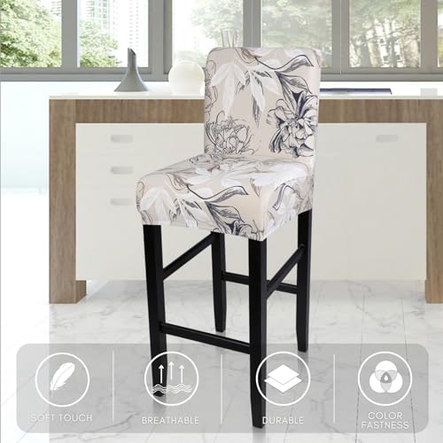 Image of SearchI Bar Stool Covers Set of 2, Stretch Washable Barstool Seat Covers, Counter Height Chair Covers for Kitchen Dining Room Cafe (Beige and Blue Flower)