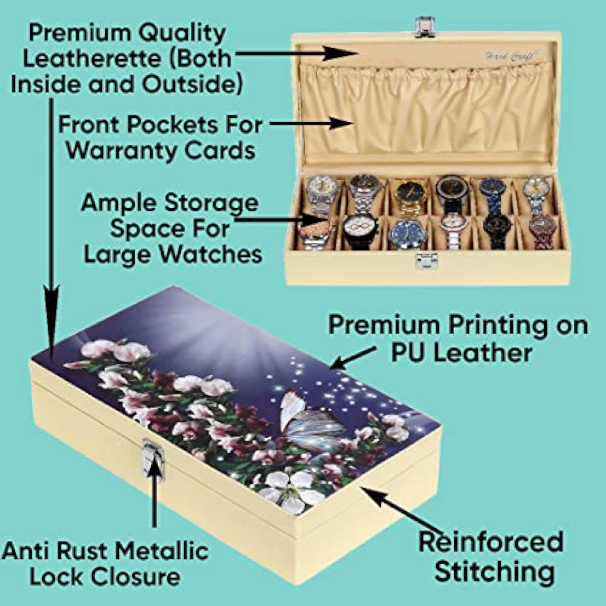PU Luxury Print Watch Case Storage Collection