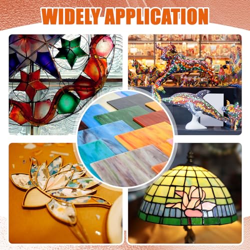 Layhit 36 Sheets Variety Stained Glass Sheets Pack 4 x 6 Inch Cathedral Art Glass Supplies Mosaic Tiles for Crafts Bright Color Iridescent for DIY Home(Colorful)