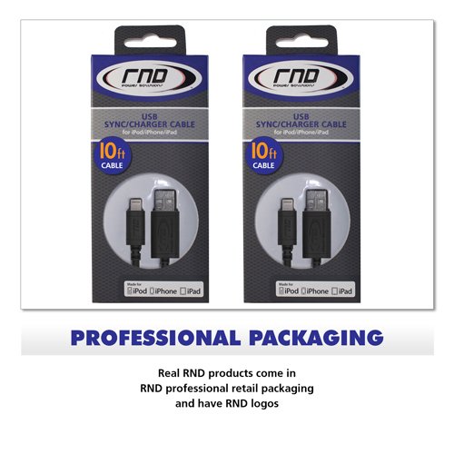 Rnd Rnd-Amc-10Ft-2X-B Apple Certified Lightning To Usb 10Ft Cable (2-Pack) For Iphone (Xs, Xs Max, Xr, X, 8, 8 Plus, 7, 7 Plus, 6, 6 Plus, 6S, 6S Plus) Ipad (Pro, Air, Mini) (10 Feet/3M/Black), 10' #TOP3