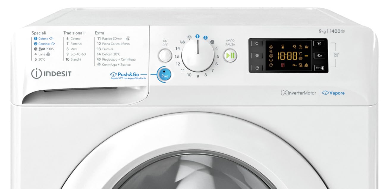 Lavatrice A Libera Installazione BWE91497XWVIT Carica Frontale 1400 Giri, Vapore, Cestello Spazioso da 9 Kg, Rapida, Motore Inverter, Efficiente, Classe Energetica A