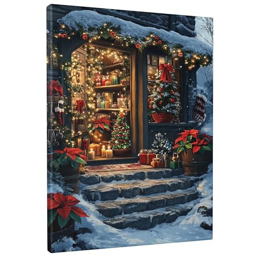 Toile murale de Noël rouge 40x50 cm pour décoration d'hiver sans cadre