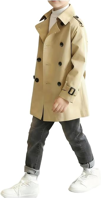 Boys Trench Coat Double Breasted Dress Coat Kids Mid-Length Winter Windbreaker Jacket with Belt 5-15 Years